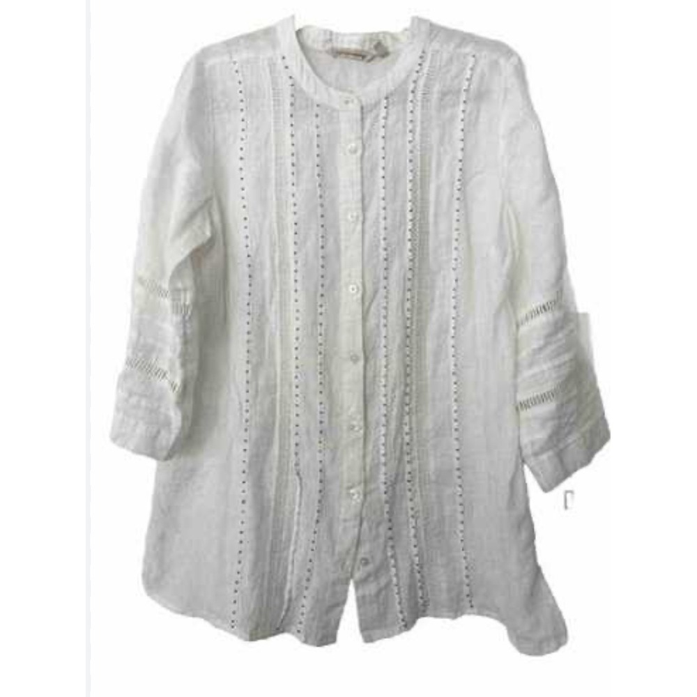 Soft Surroundings WhiteLinen Lace Bead Tunic Shirt XL